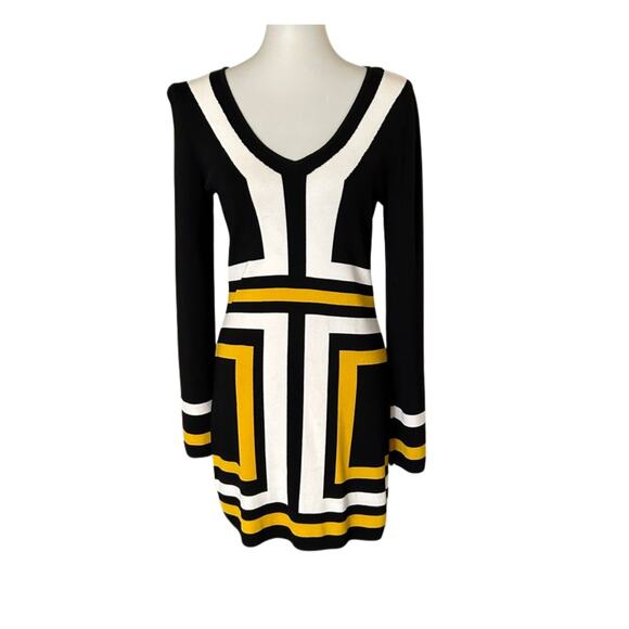 NC International Concepts Knit Mod Dress Black White Yellow Geometric – Size M - Picture 1 of 6